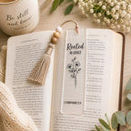 Rooted in Grace Clear Acrylic Bookmark with Tassel, 2 Corinthians 12:9 Scripture Page Marker