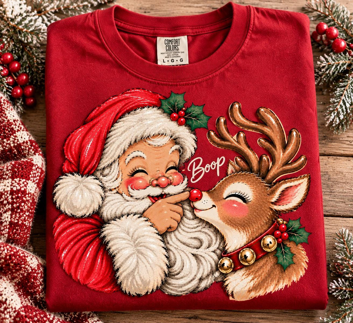 Vintage Santa and Reindeer Boop Christmas Shirt, Comfort Colors Retro Santa Tee, Cute Red Nose Reindeer Holiday T-Shirt, Gift for Her