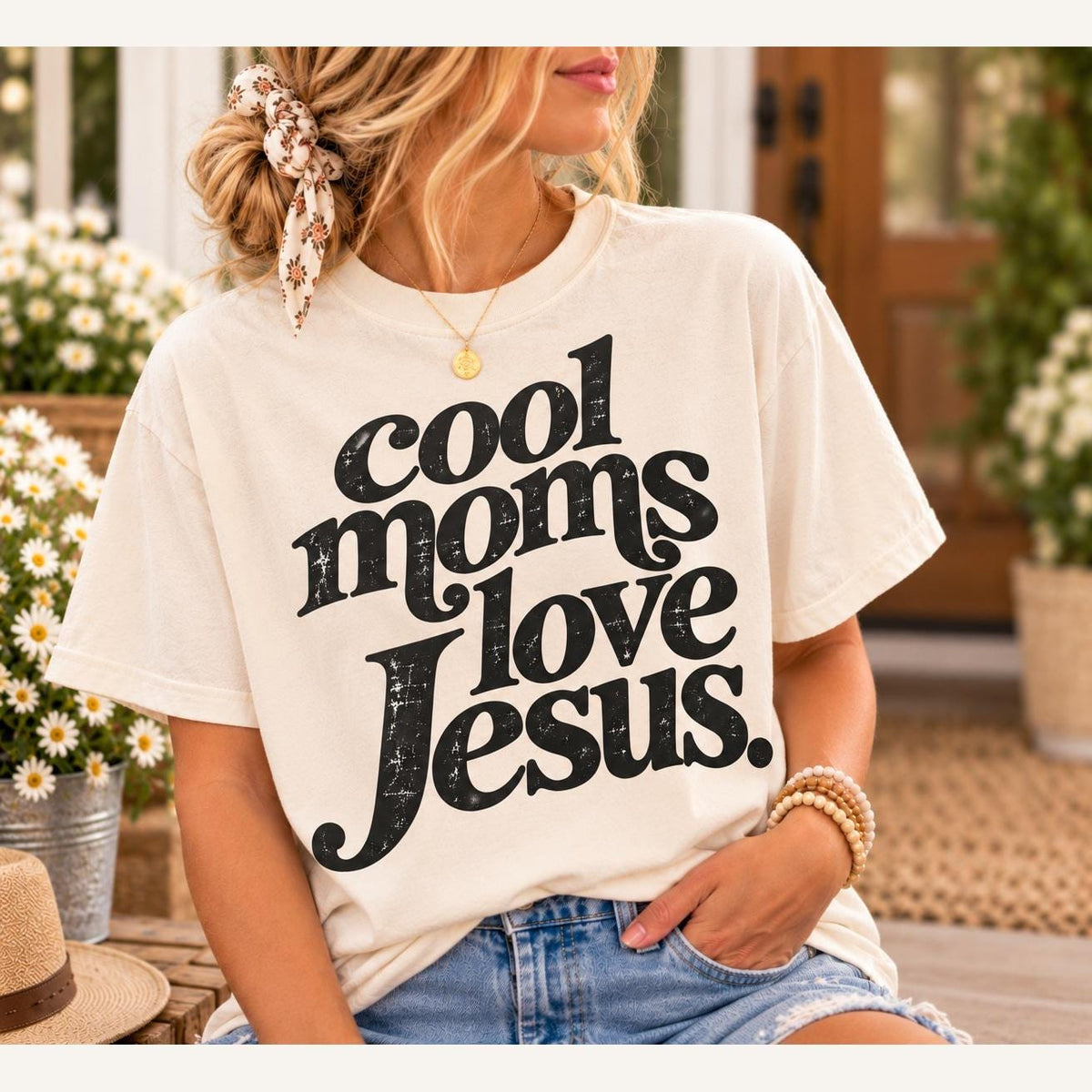 Cool Moms Love Jesus Comfort Colors Tee, Retro Christian Mom Shirt, Minimalist Faith Tee for Women, Mothers Day Gift