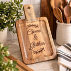 Come & Gather Engraved Acacia Charcuterie Board, Small Rectangle Serving Tray with Handle, Hostess Housewarming Gift