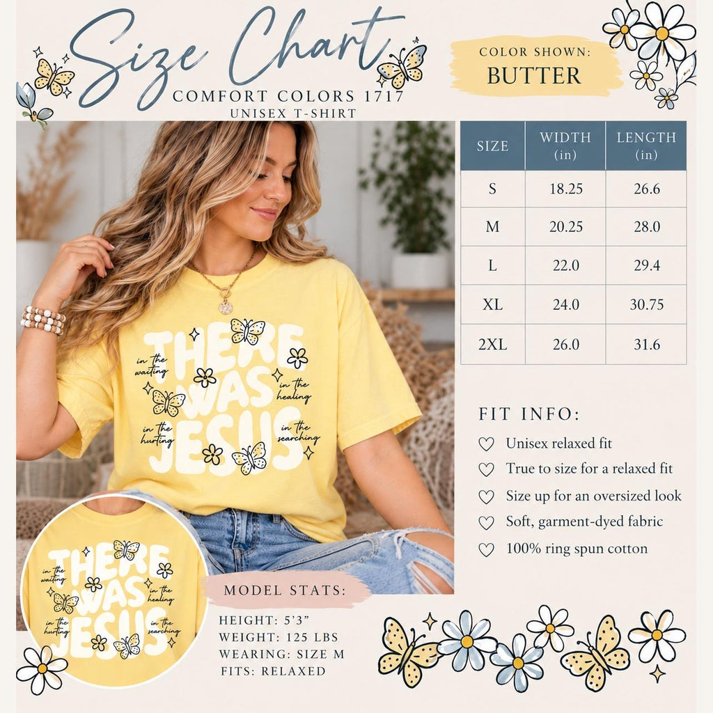 There Was Jesus Comfort Colors Tee, In the Waiting In the Healing Christian Shirt for Women, Retro Butterfly Faith Tee