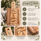 Come & Gather Engraved Acacia Charcuterie Board, Small Rectangle Serving Tray with Handle, Hostess Housewarming Gift