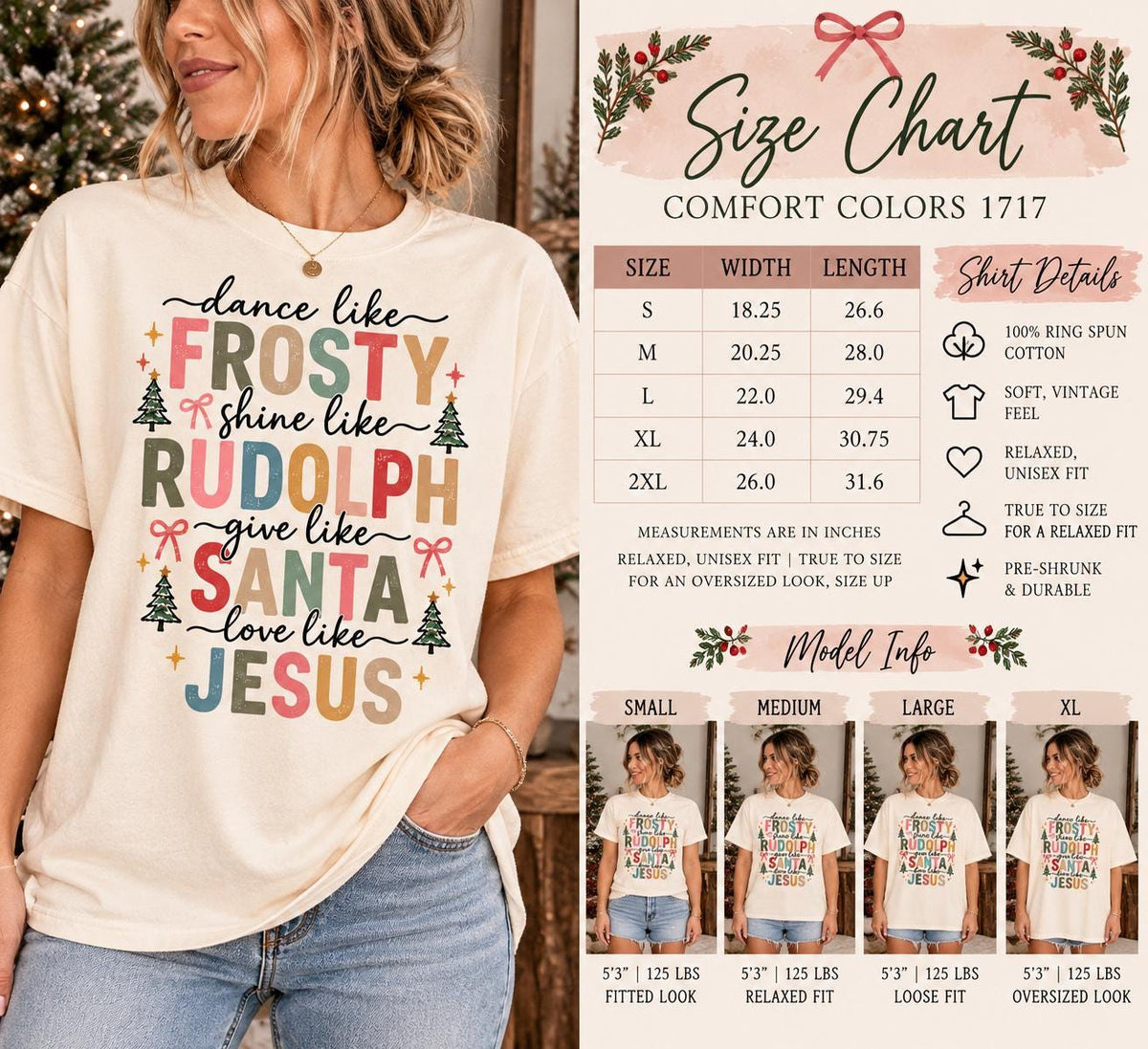 Dance Like Frosty Shine Like Rudolph Give Like Santa Love Like Jesus Shirt, Comfort Colors Christian Christmas Tee, Faith Gift