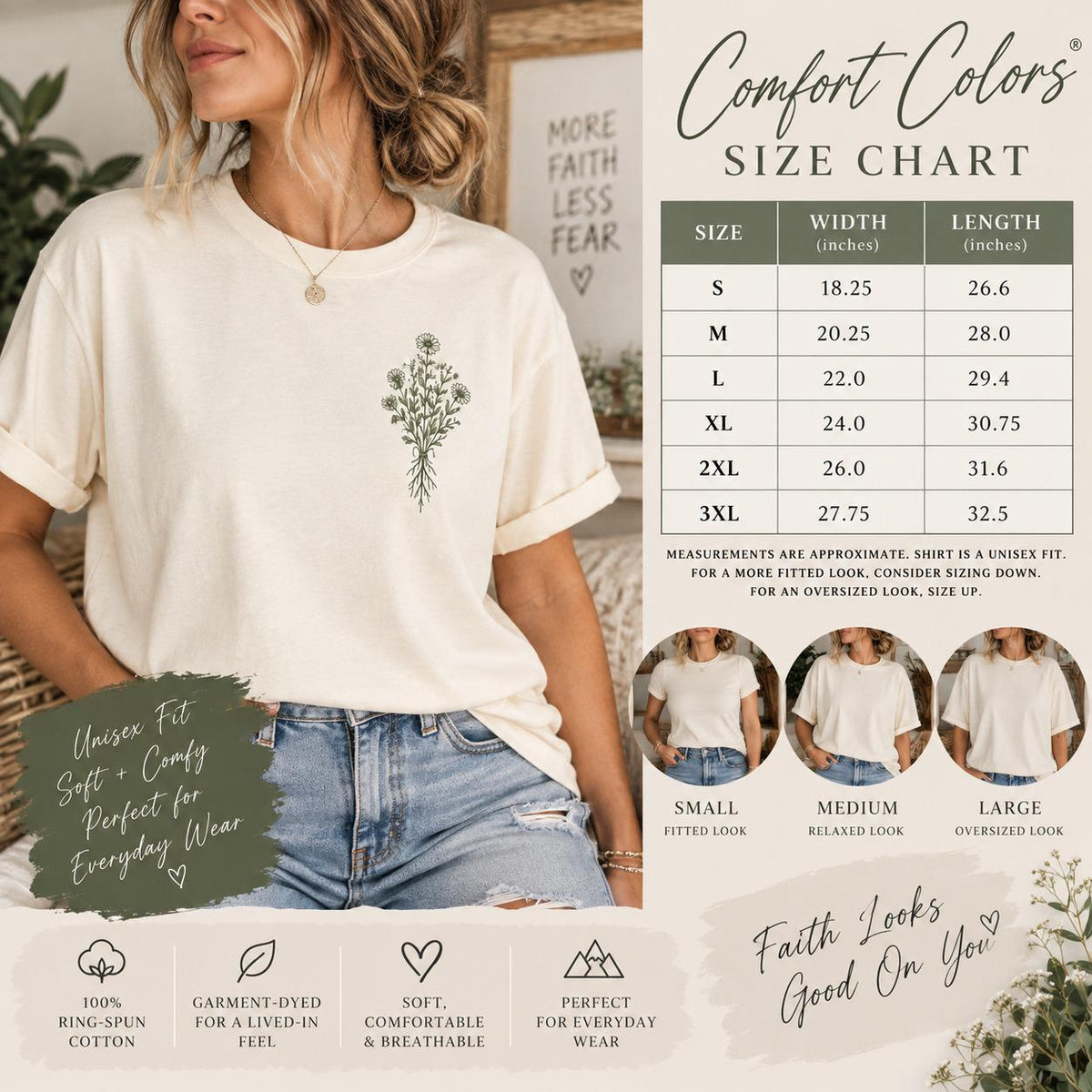 Growing in Grace Wildflower Comfort Colors Tee, 1 Corinthians 3:7 Christian Shirt for Women