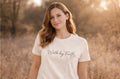 Walk by Faith Tee, 2 Corinthians 5:7 Minimalist Christian Shirt for Women