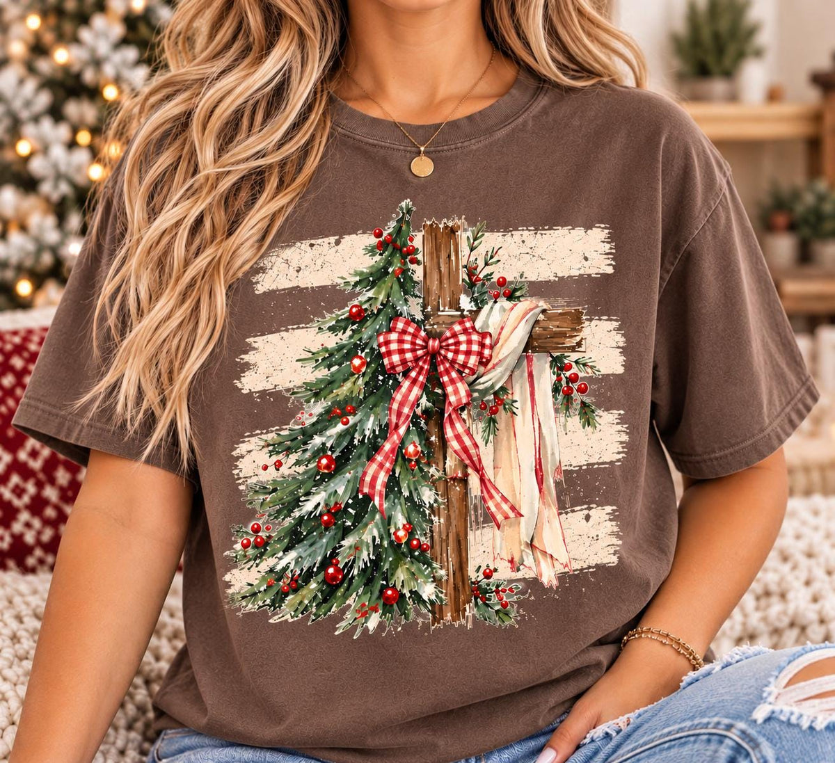 Christmas Tree Cross Shirt, Christian Christmas Comfort Colors Tee, Faith Cross Holiday T-Shirt, Religious Christmas Gift for Her