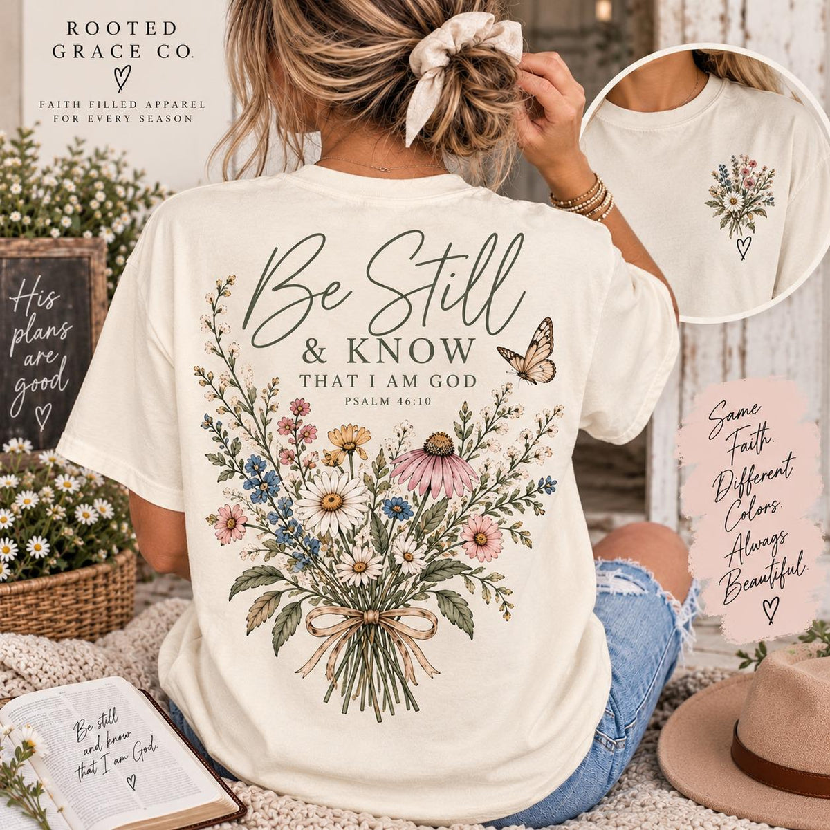 Wildflower Christian Tee, Be Still Know That I Am God, Comfort Colors Shirt