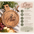 Gather Engraved Acacia Round Serving Board, Small Charcuterie Cheese Board with Handle, Hostess Housewarming Gift