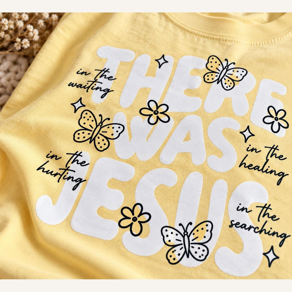 There Was Jesus Comfort Colors Tee, In the Waiting In the Healing Christian Shirt for Women, Retro Butterfly Faith Tee