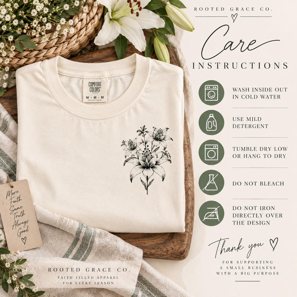 Consider the Lilies Wildflower Comfort Colors Tee, Luke 12:27 Christian Shirt for Women
