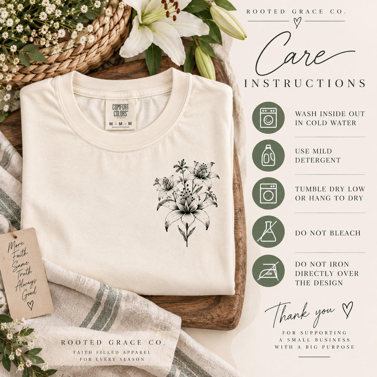 Consider the Lilies Wildflower Comfort Colors Tee, Luke 12:27 Christian Shirt for Women