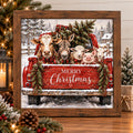 Farm Animals Red Truck Christmas Framed Print, Farmhouse Merry Christmas Wall Art, Barnyard Truck Holiday Sign, Decor