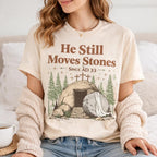 He Still Moves Stones Tee, Vintage He Is Risen Easter Christian Shirt for Women