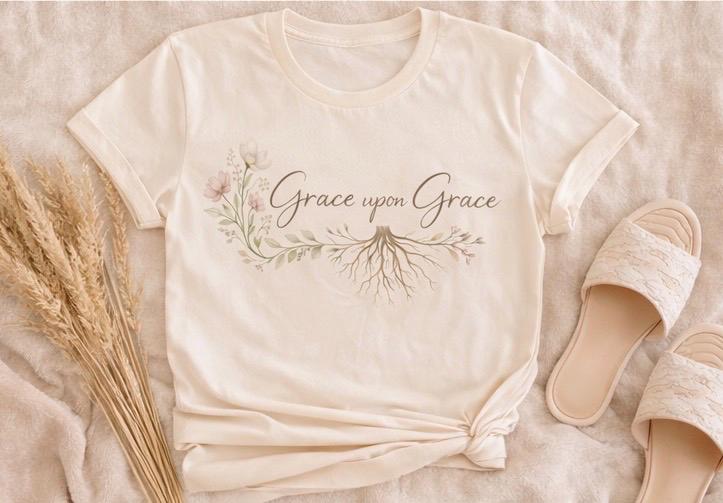 Grace upon Grace Tee, John 1:16 Minimalist Christian Shirt for Women