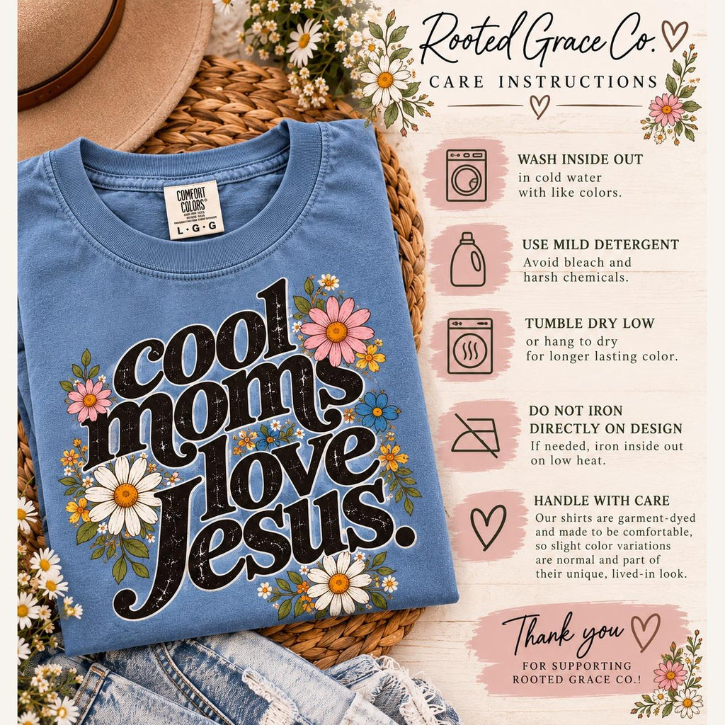 Cool Moms Love Jesus Wildflower Comfort Colors Tee, Retro Christian Mom Shirt, Daisy Faith Tee for Women, Mothers Day Gift