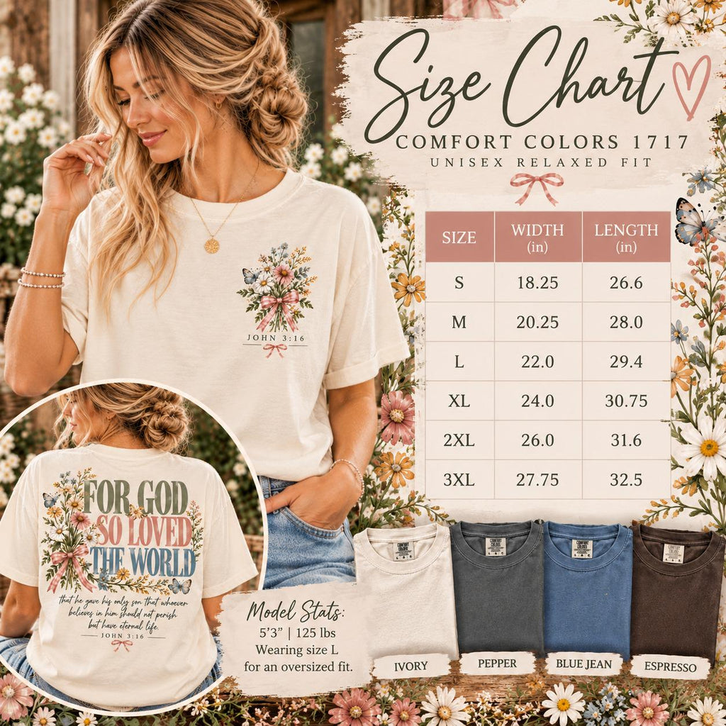 Wildflower John 3:16 Christian Tee, Comfort Colors® 1717, Faith Verse Shirt