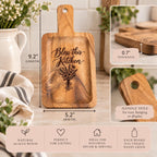 Bless this Kitchen Engraved Acacia Charcuterie Board, Small Wildflower Serving Board with Handle, Housewarming Gift