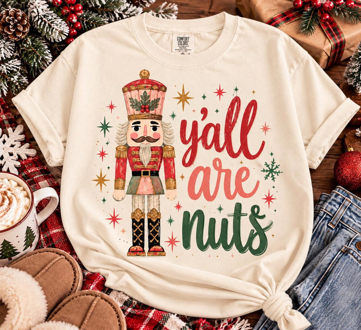 Y'all Are Nuts Nutcracker Christmas Shirt, Funny Southern Christmas Tee, Comfort Colors Retro Nutcracker Holiday T-Shirt, Gift