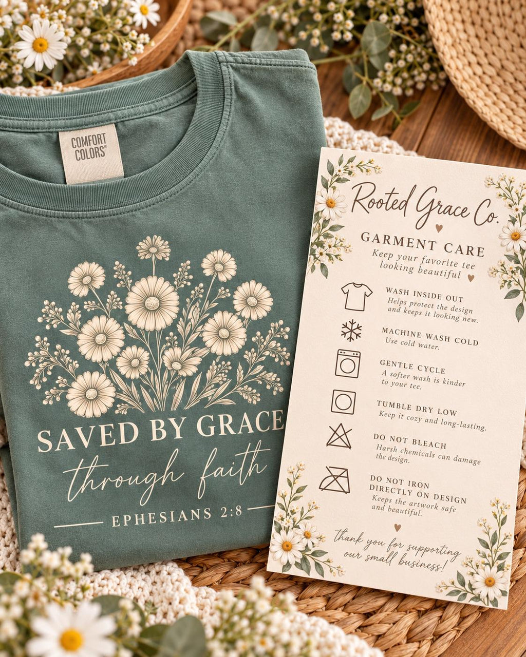 Saved by Grace Wildflower Tee, Ephesians 2:8 Christian Shirt, Comfort Colors® 1717 Cotton Tee