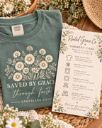 Saved by Grace Wildflower Tee, Ephesians 2:8 Christian Shirt, Comfort Colors® 1717 Cotton Tee