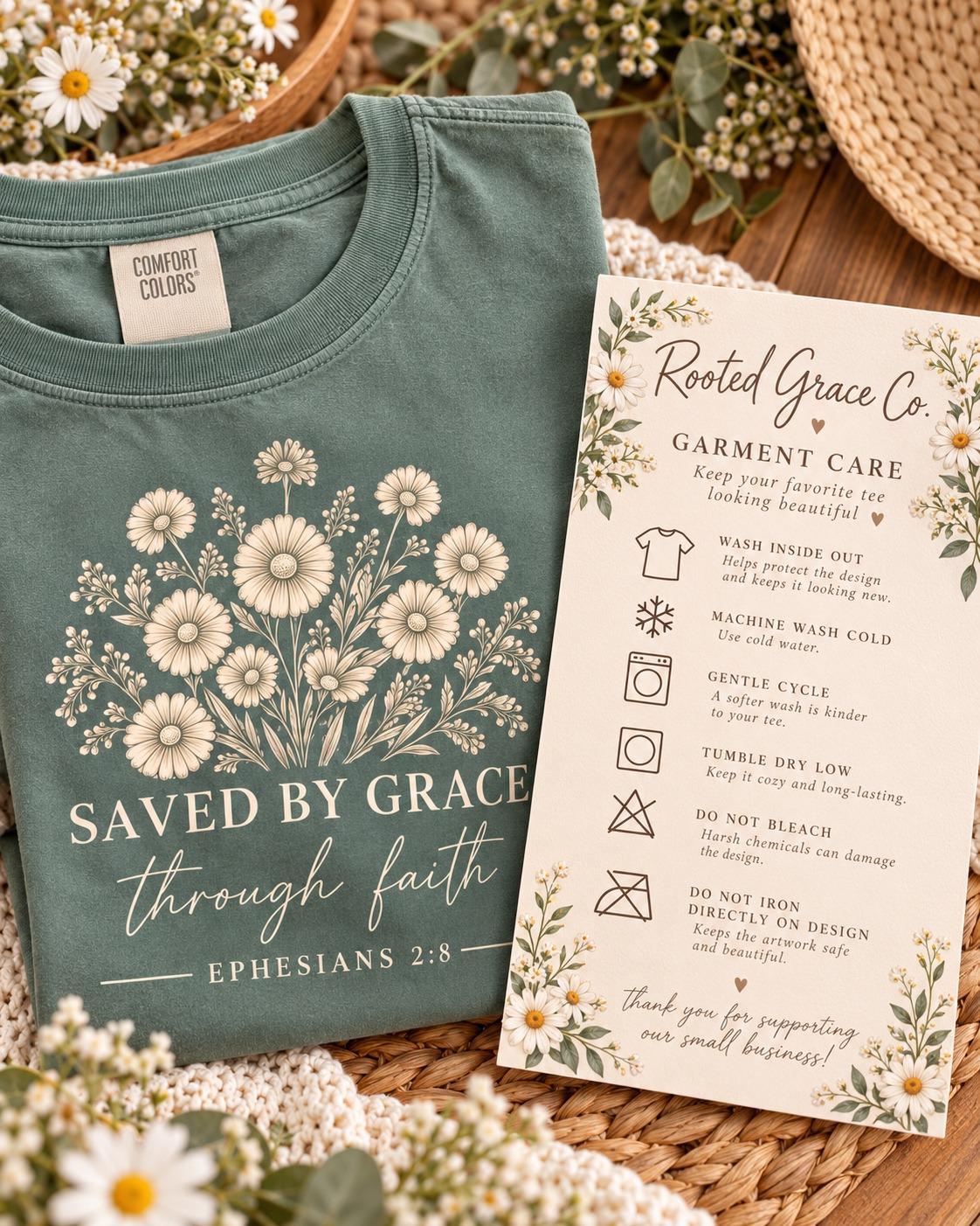 Saved by Grace Wildflower Tee, Ephesians 2:8 Christian Shirt, Comfort Colors® 1717 Cotton Tee