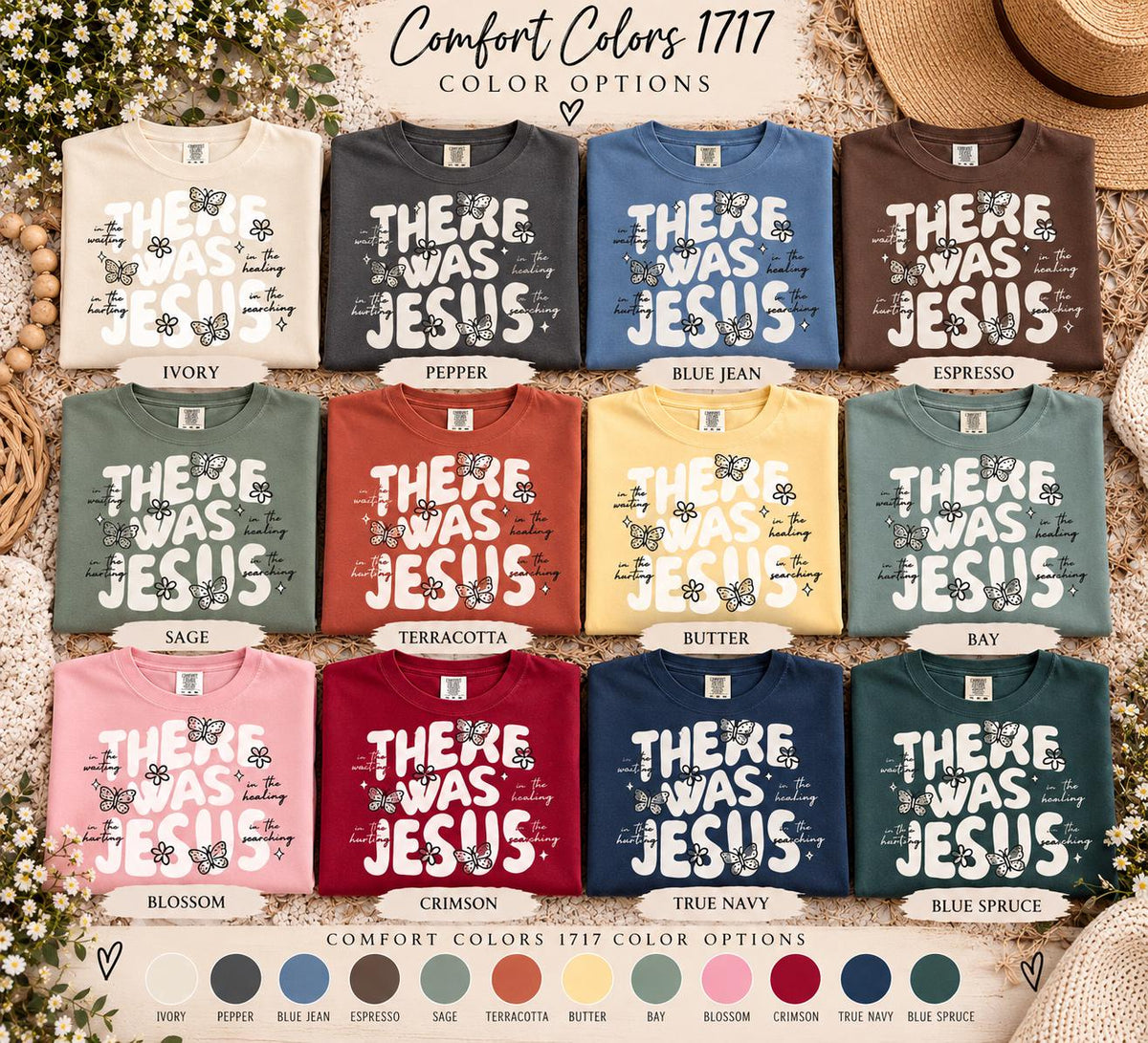 There Was Jesus Comfort Colors Tee, In the Waiting In the Healing Christian Shirt for Women, Retro Butterfly Faith Tee