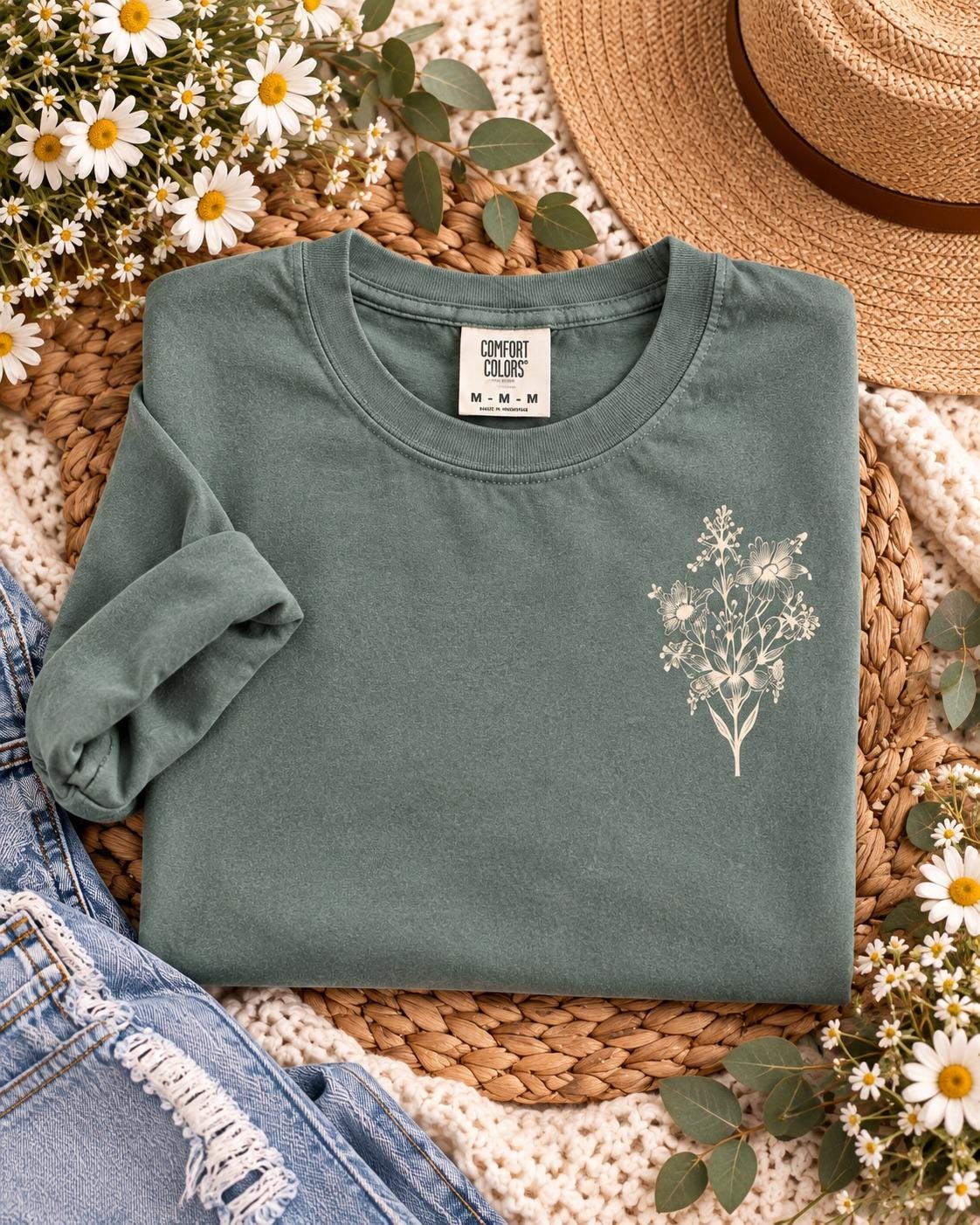 Saved by Grace Wildflower Tee, Ephesians 2:8 Christian Shirt, Comfort Colors® 1717 Cotton Tee