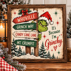 Funny Christmas Signpost Framed Print, Candy Cane Lane Retro Wall Art, Whimsical Green Character Sign, Holiday Decor