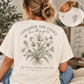 Consider the Lilies Wildflower Comfort Colors Tee, Luke 12:27 Christian Shirt for Women