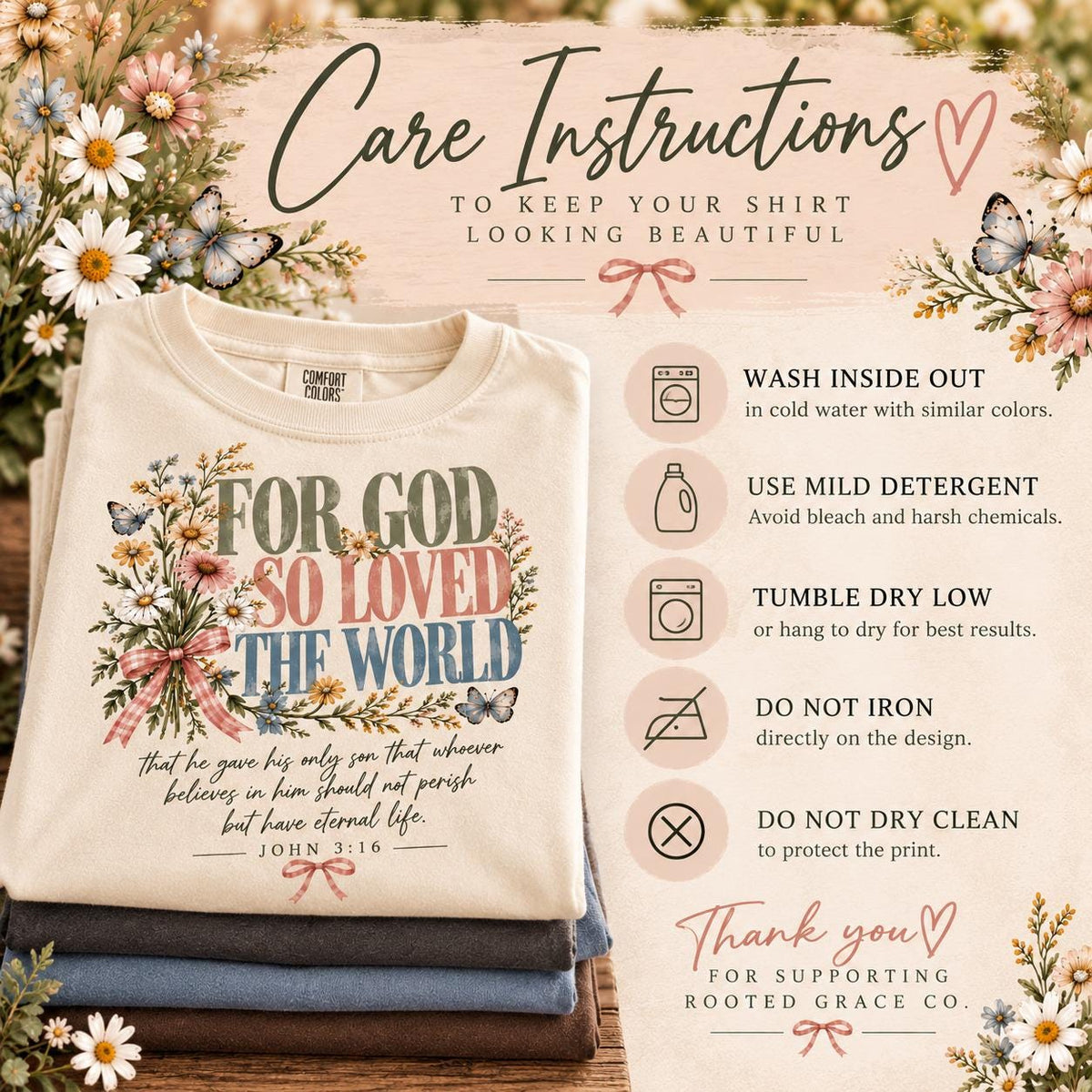 Wildflower John 3:16 Christian Tee, Comfort Colors® 1717, Faith Verse Shirt
