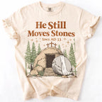 He Still Moves Stones Tee, Vintage He Is Risen Easter Christian Shirt for Women