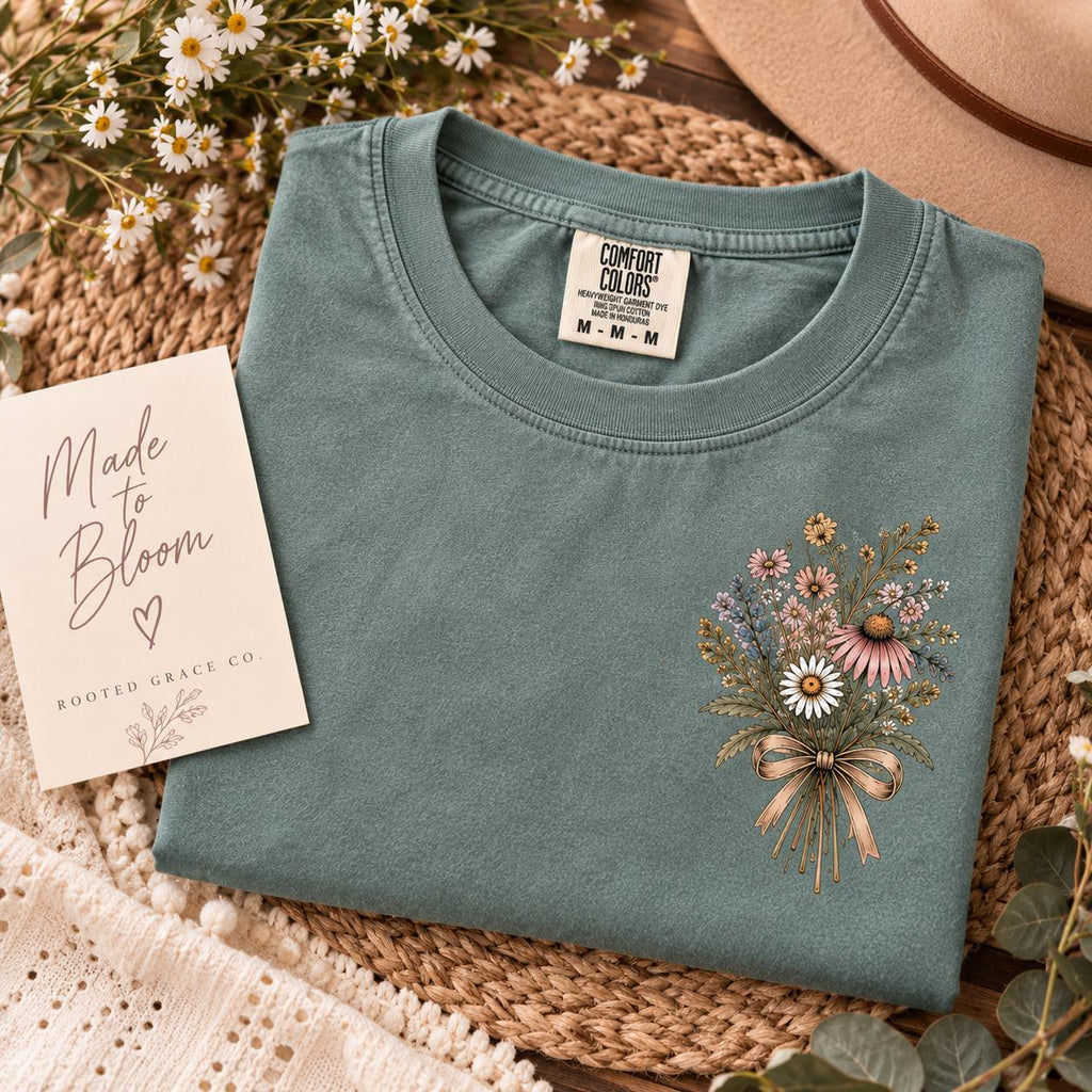 Made to Bloom Wildflower Tee, Boho Christian Floral Shirt, Comfort Colors 1717
