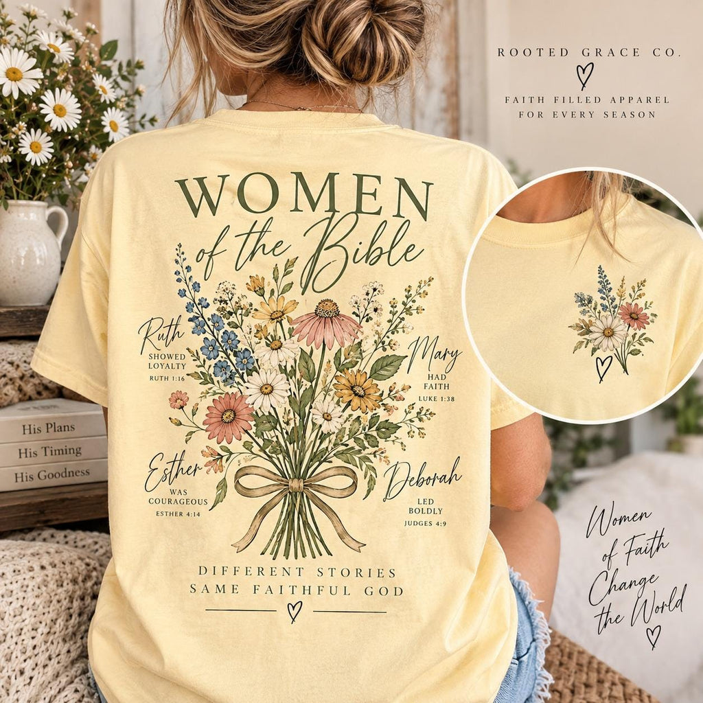 Women of the Bible Wildflower Tee, Ruth Esther Mary Deborah Christian Shirt (Comfort Colors)