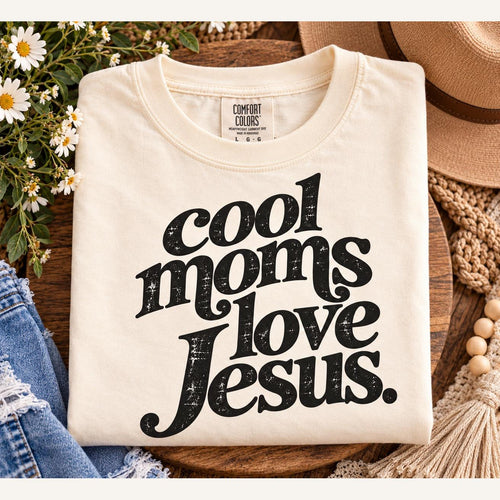 Cool Moms Love Jesus Comfort Colors Tee, Retro Christian Mom Shirt, Minimalist Faith Tee for Women, Mothers Day Gift