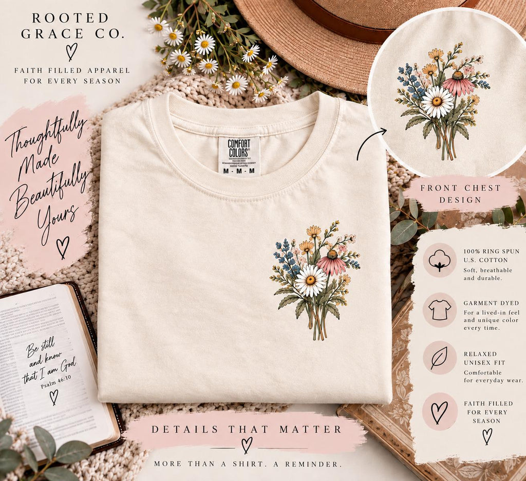 Wildflower Christian Tee, Be Still Know That I Am God, Comfort Colors Shirt