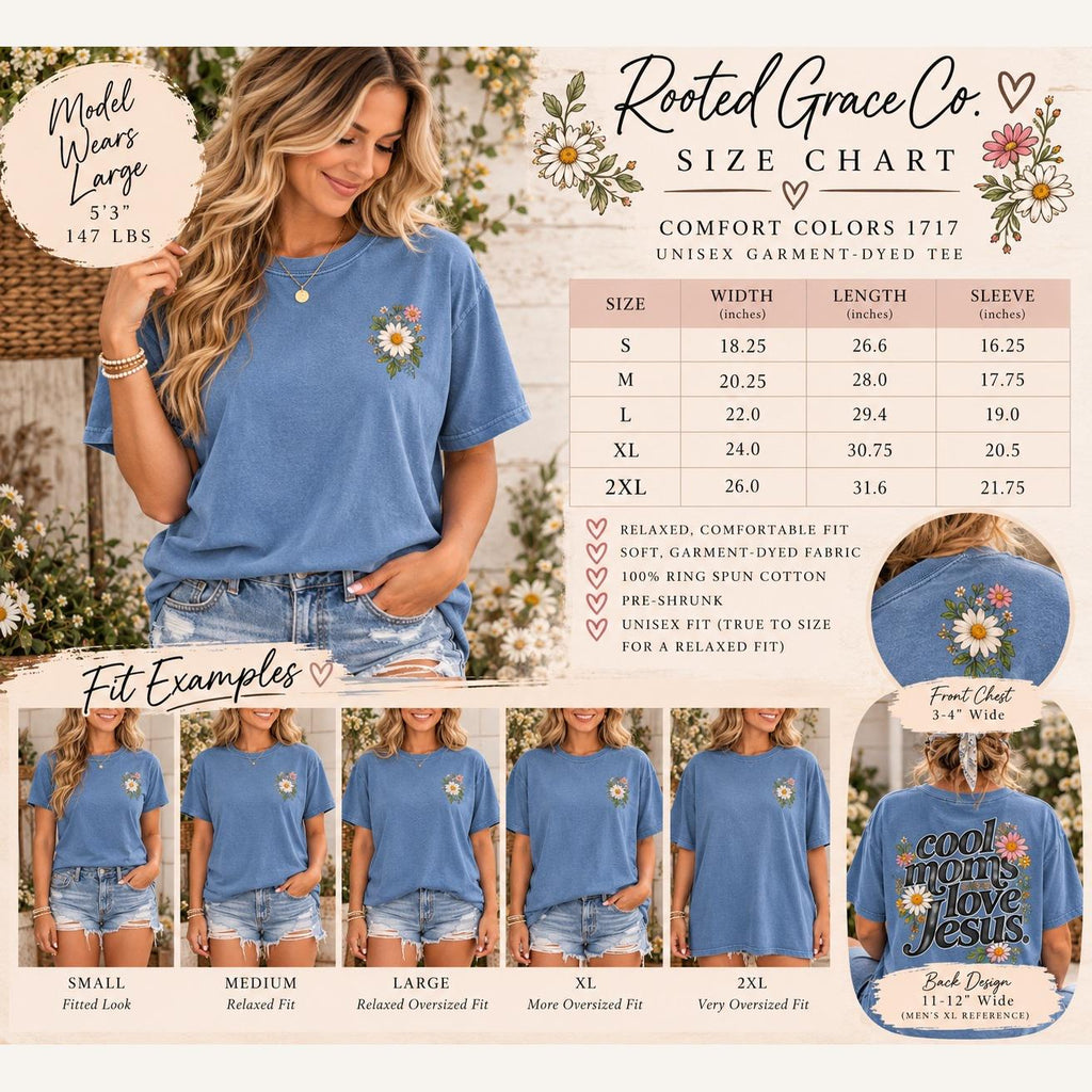 Cool Moms Love Jesus Wildflower Comfort Colors Tee, Retro Christian Mom Shirt, Daisy Faith Tee for Women, Mothers Day Gift