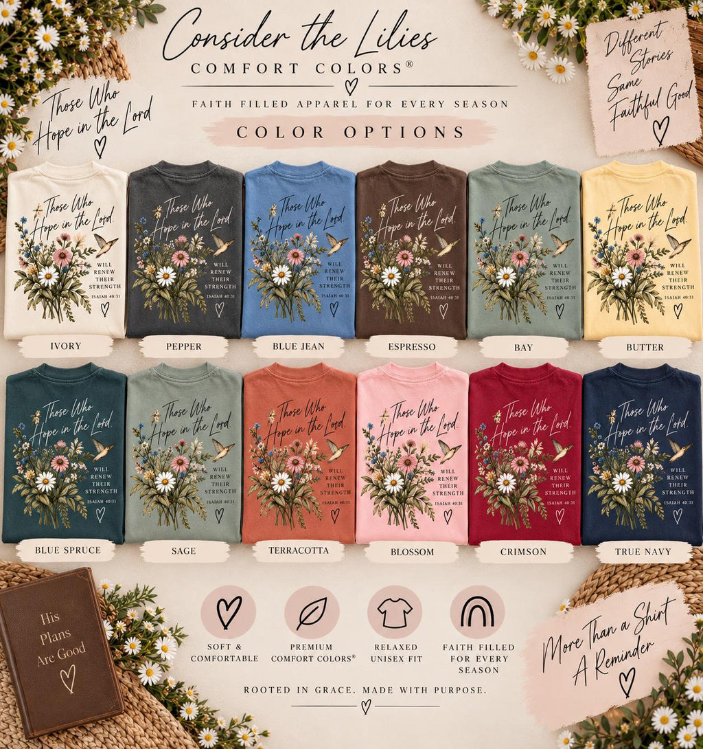 Wildflower Hummingbird Christian Tee, Isaiah 40:31 Comfort Colors Shirt