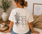 He Is Still Writing Your Story Comfort Colors Christian Shirt, Hebrews 12:2 Floral Design