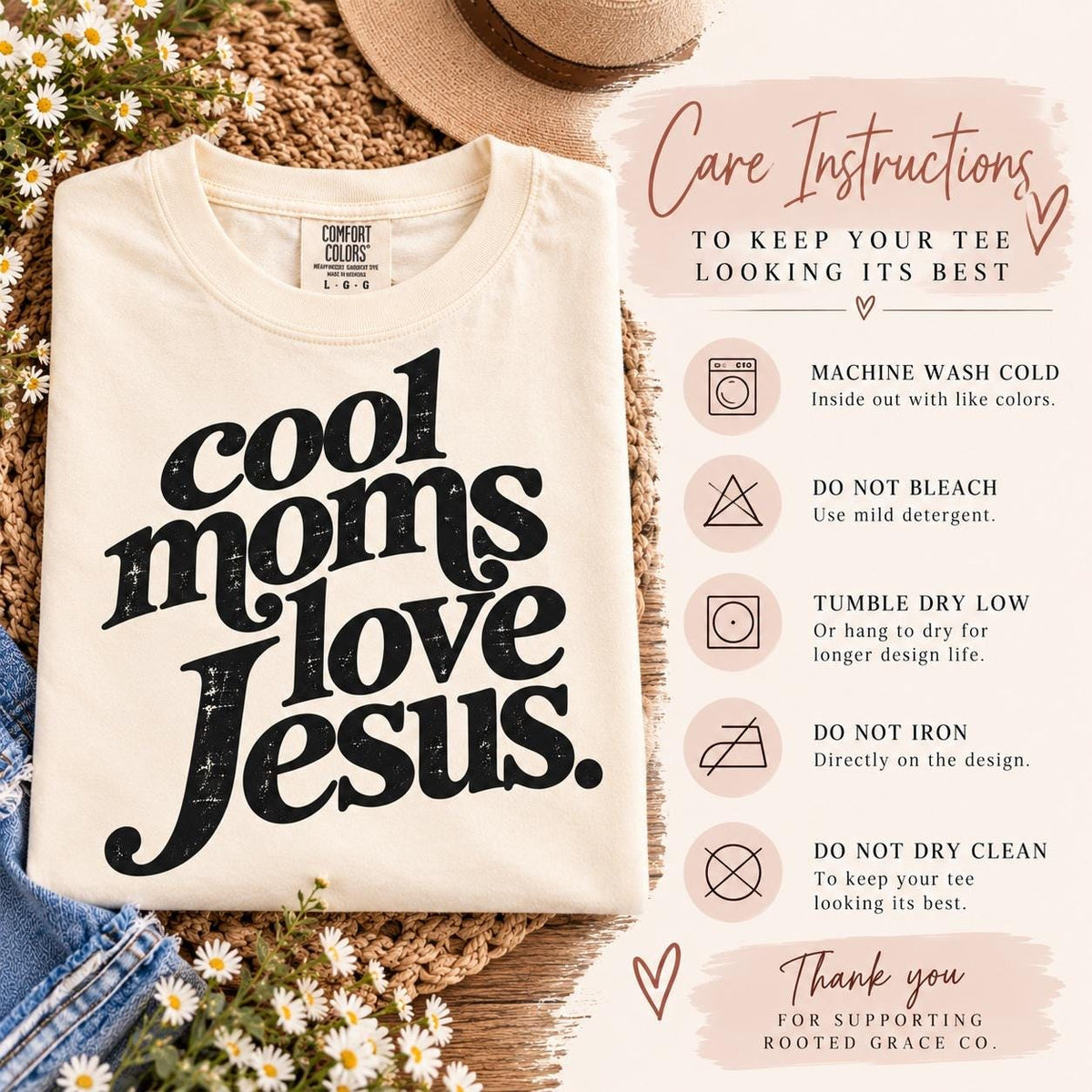Cool Moms Love Jesus Comfort Colors Tee, Retro Christian Mom Shirt, Minimalist Faith Tee for Women, Mothers Day Gift