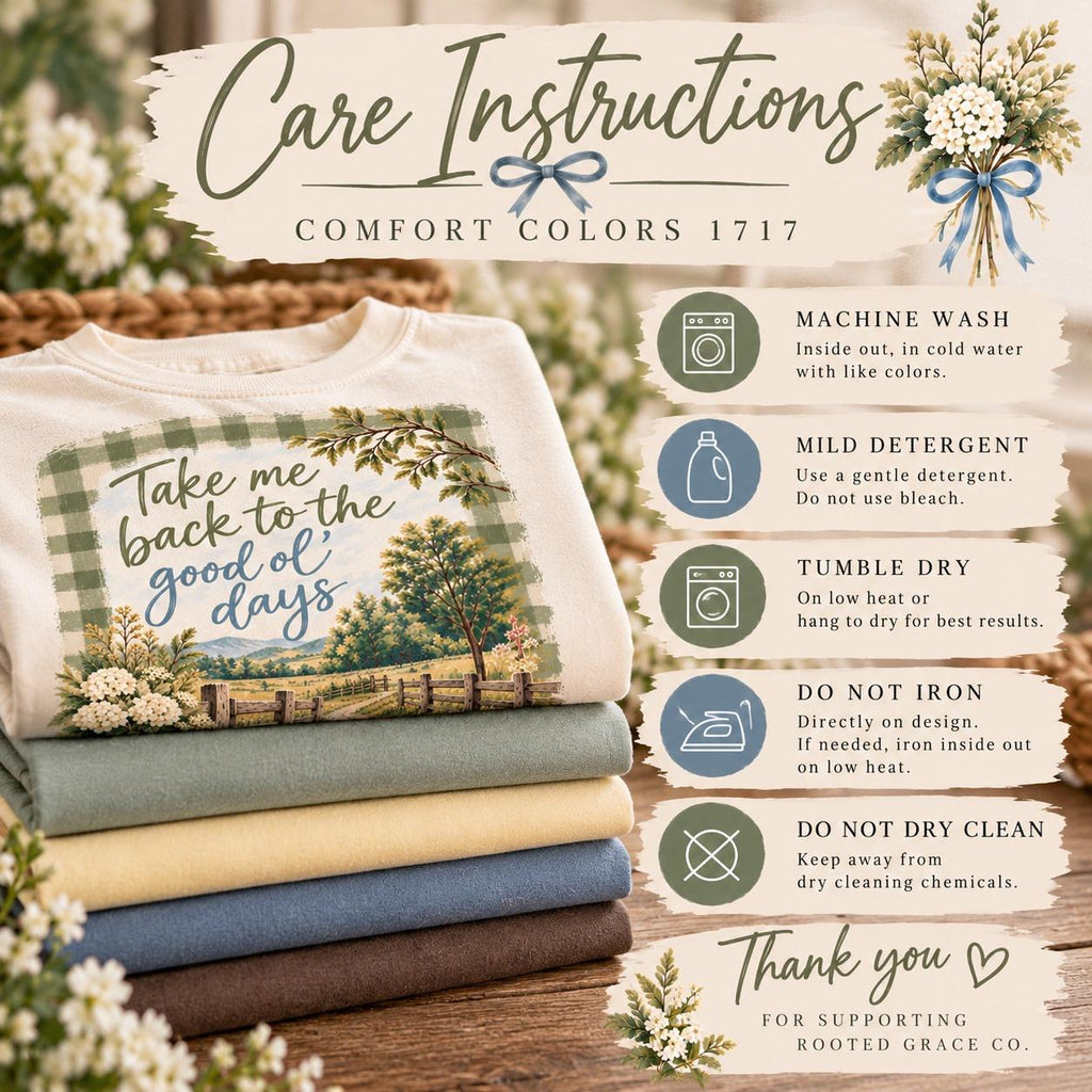 Take Me Back to the Good Ol' Days Comfort Colors Tee, Gingham Country Road Wildflower Shirt for Women, Nostalgic Farmhouse Tee