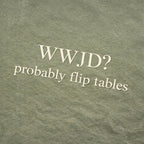 WWJD Probably Flip Tables Tee, Funny Minimalist Christian Shirt in Cream Sage Sand
