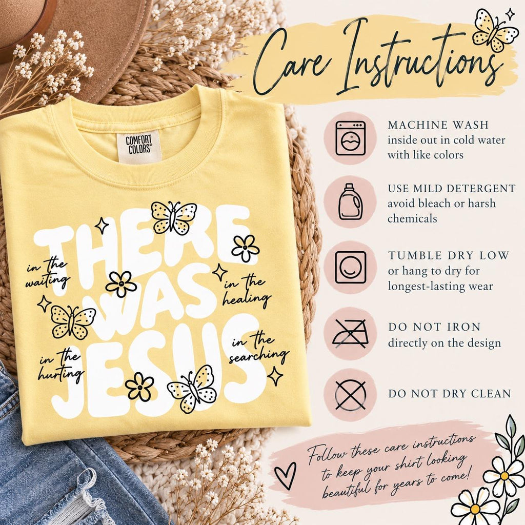 There Was Jesus Comfort Colors Tee, In the Waiting In the Healing Christian Shirt for Women, Retro Butterfly Faith Tee