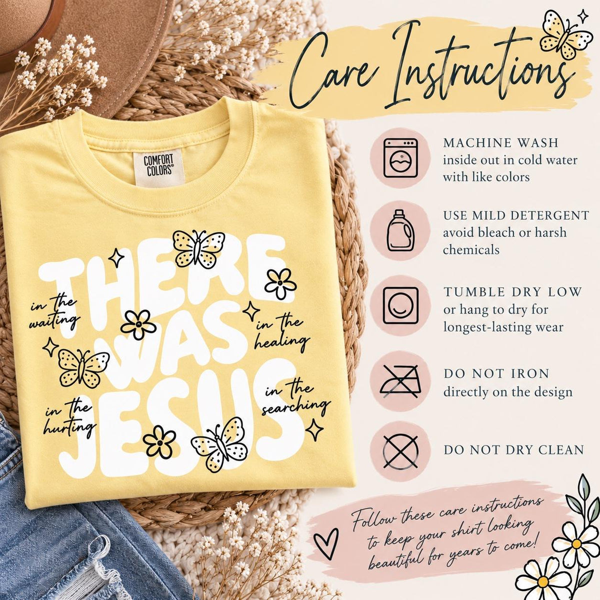 There Was Jesus Comfort Colors Tee, In the Waiting In the Healing Christian Shirt for Women, Retro Butterfly Faith Tee