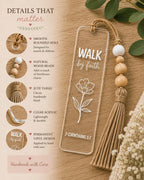 Walk by Faith Clear Acrylic Bookmark with Tassel, 2 Corinthians 5:7 Scripture Page Marker