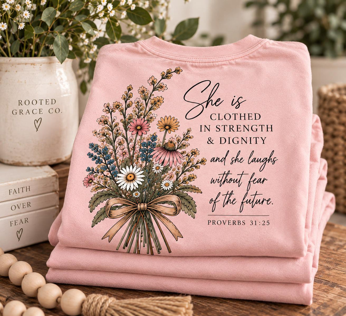 Wildflower Comfort Colors Tee, Proverbs 31:25 Christian Shirt, Dignity Strength Design