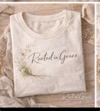 Rooted in Grace Tee, 2 Corinthians 12:9 Minimalist Christian Shirt for Women