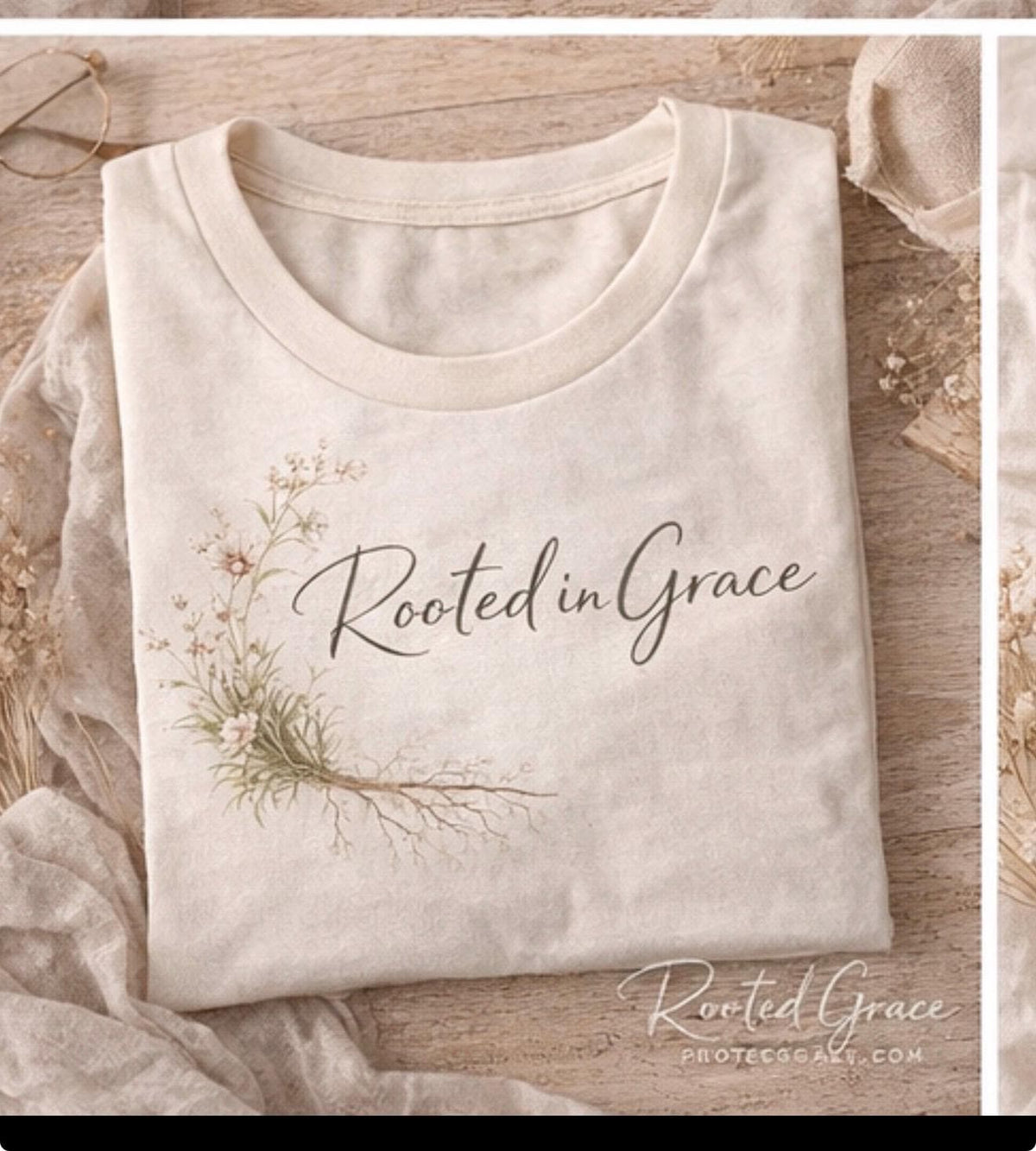 Rooted in Grace Tee, 2 Corinthians 12:9 Minimalist Christian Shirt for Women